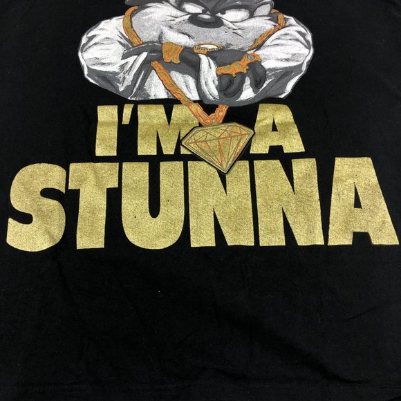 Y2K Looney Tunes Shirt Men's Extra Extra Large Black Taz I'm A Stunna Bedazzled - Picture 5 of 12